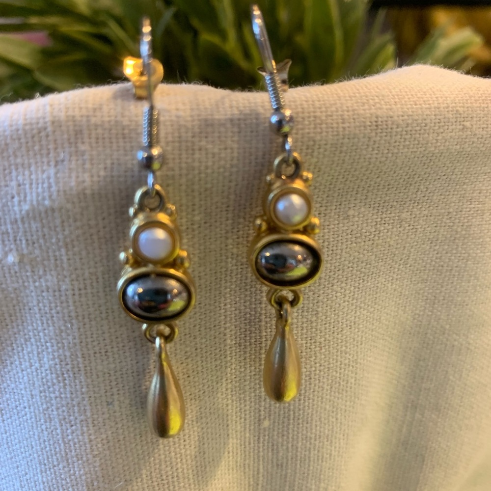 Beautiful Brushed Gold Tone Drop Pierced Earrings